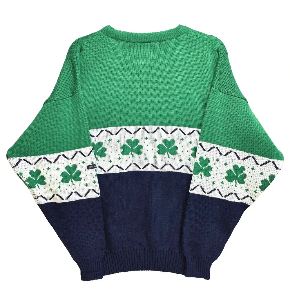 Vtg Blarney Castle Ireland Shamrock‎ Knit Sweater Mens L Green St Patricks Day